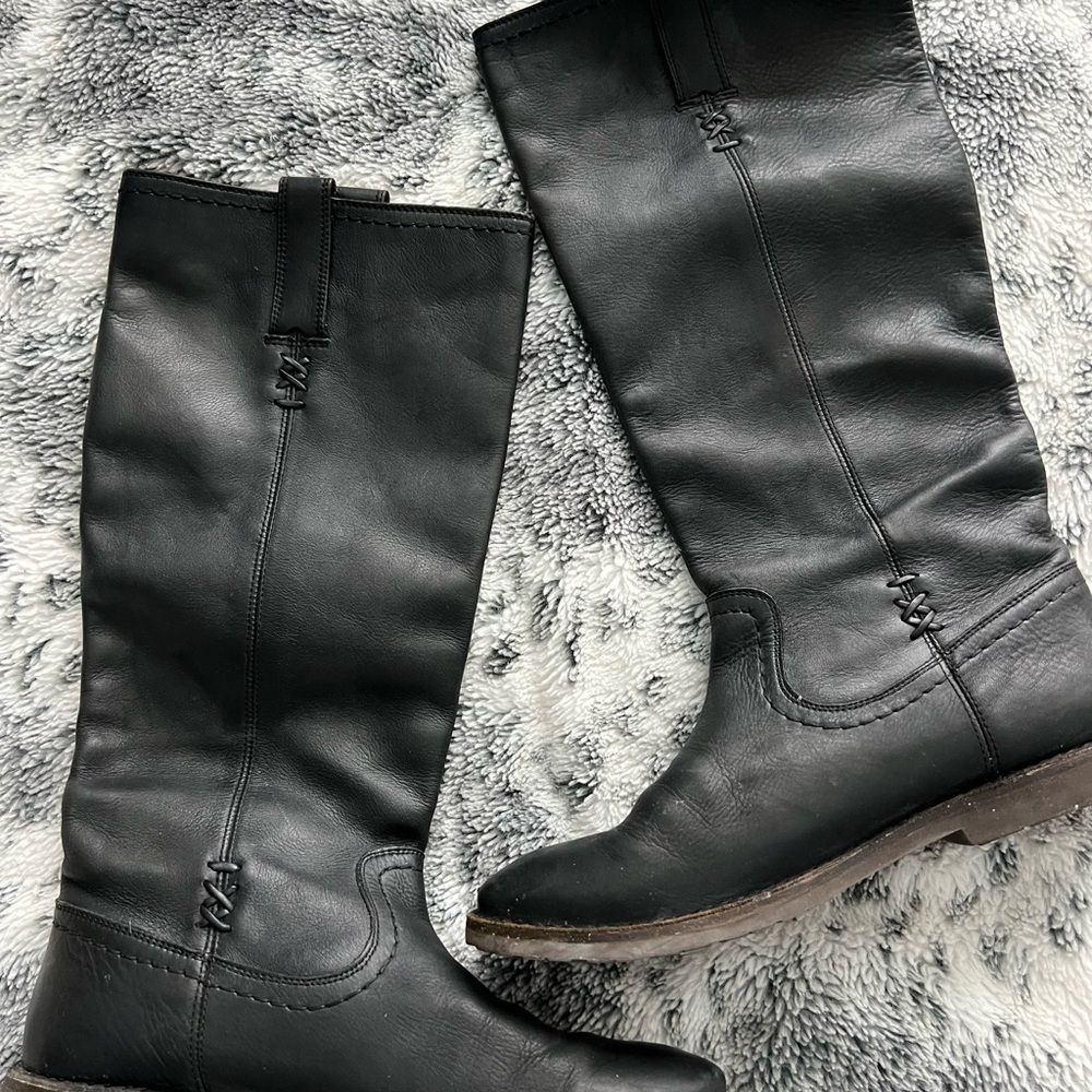 Frye Celia Cross Stitch Black leather boots